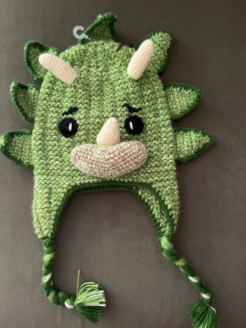 Green Dino Knit Earflap Hat for Kids